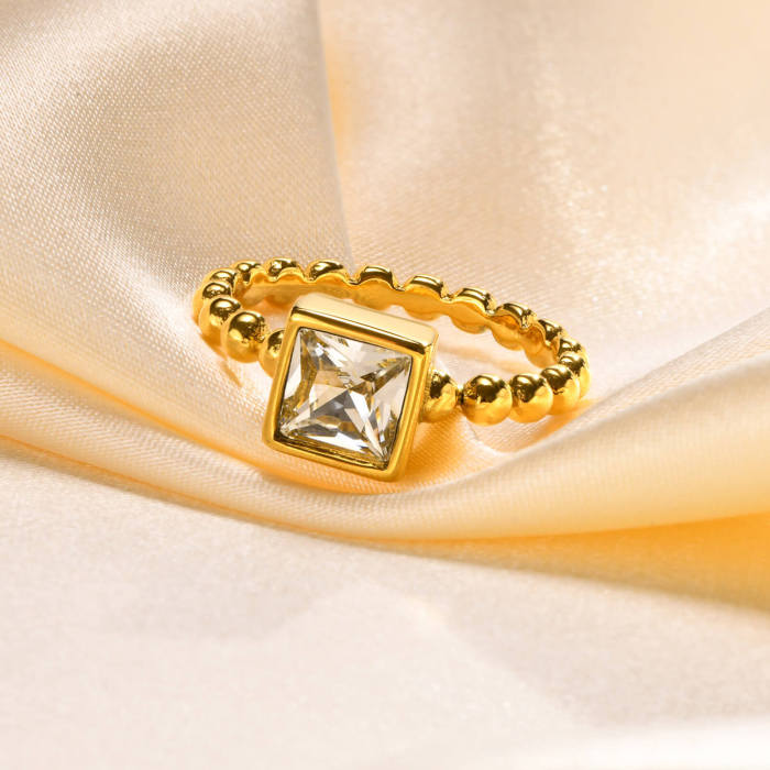 Wholesale Stainless Steel Beaded Stackable Ring with Square CZ