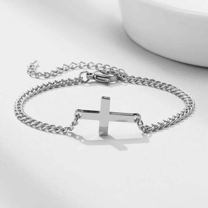 Wholesale Stainless Steel Women's Sideways Cross Bracelet