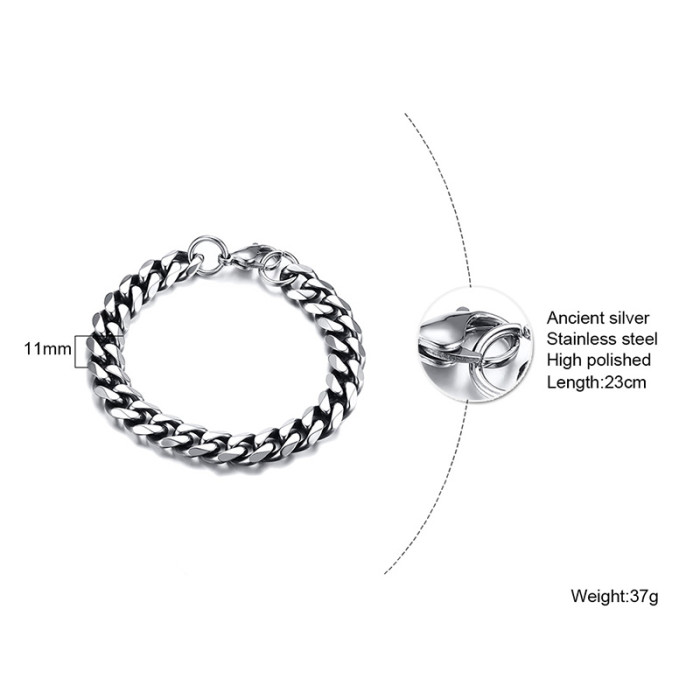 Wholesale Stainless Steel Men's Classic Silver Cuban Chain Bracelet