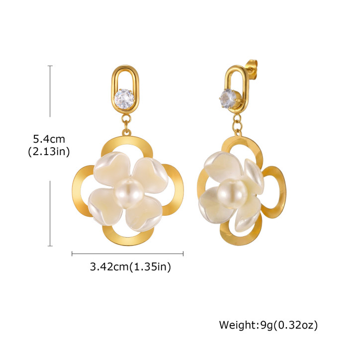 Wholesale Gold Plated Pearl & Flower Statement Dangle Earrings