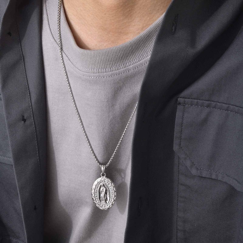 Wholesale Stainless Steel Men's Virgin Mary Oval Pendant