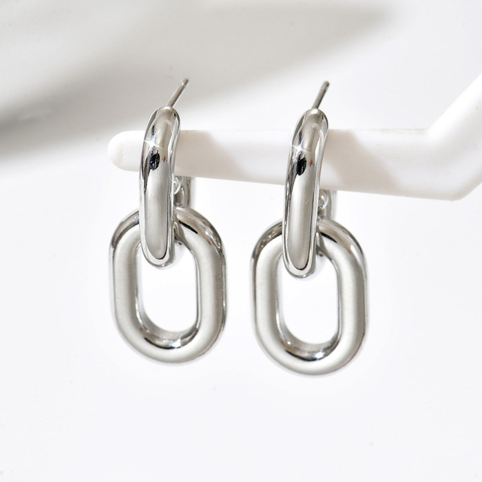 Wholesale Stainless Steel Two-Tone Link Earrings