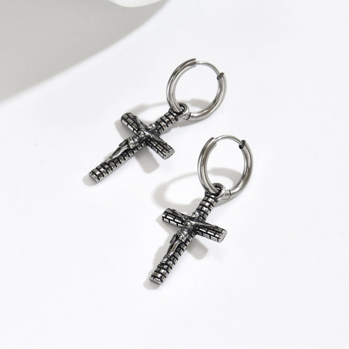 Wholesale Retro Stainless Steel Crucifix Earrings