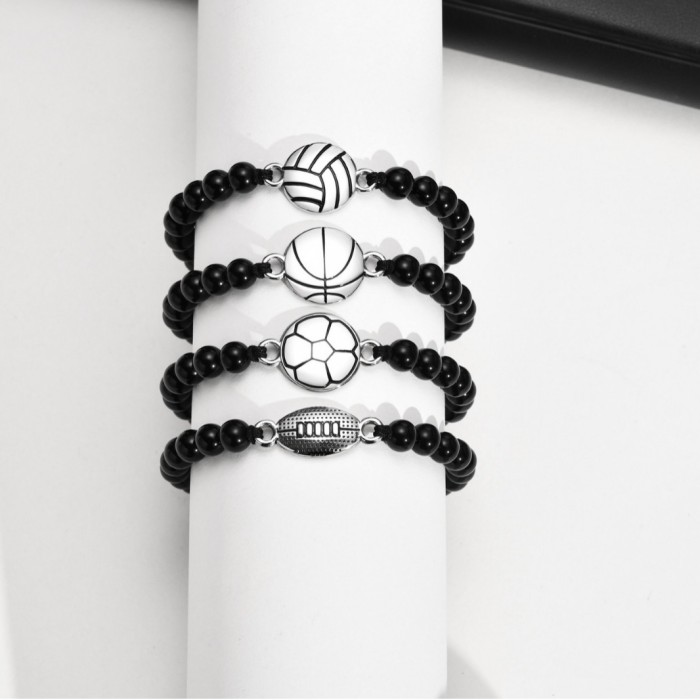 Wholesale Stainless Steel Basketball Agate Beads Bracelet