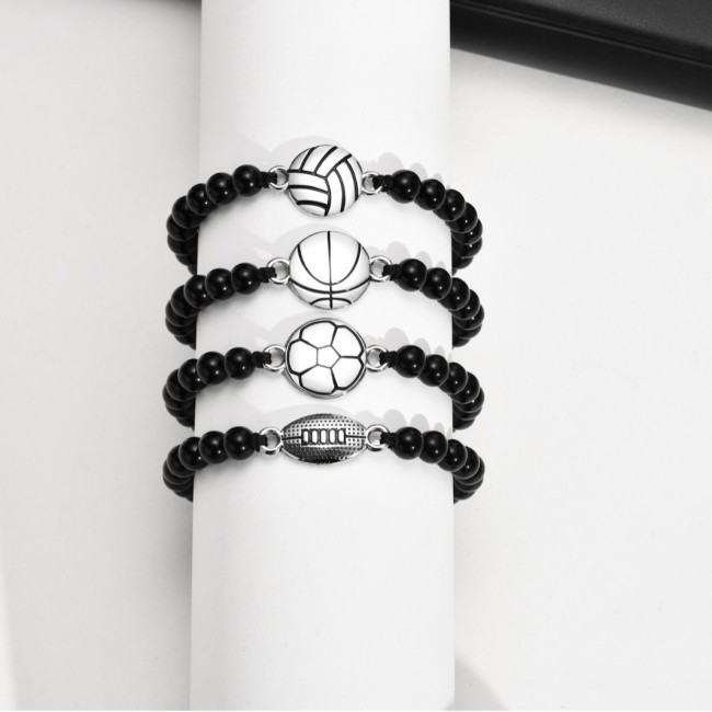 Wholesale Stainless Steel Basketball Agate Beads Bracelet
