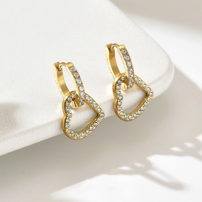 Wholesale Stainless Steel Micro-Pave Crystal Heart Earrings