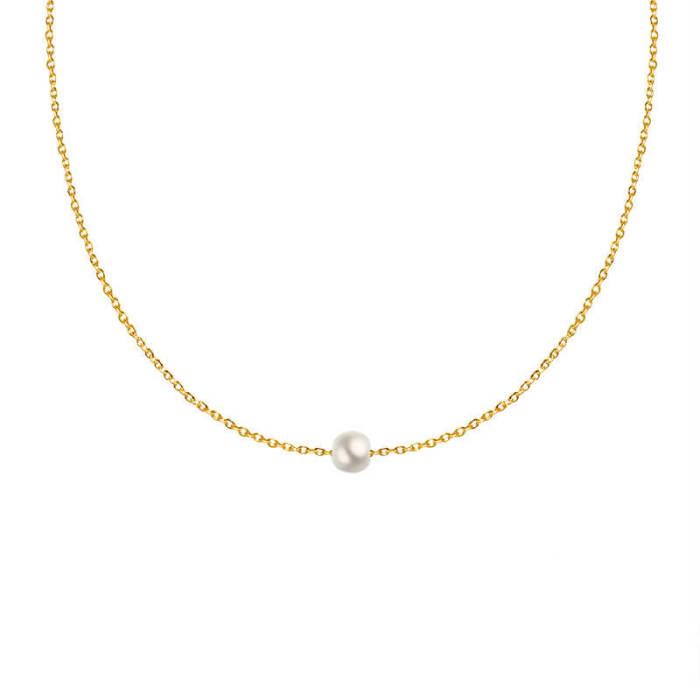 Wholesale Stainless Steel Single Pearl Choker Necklace
