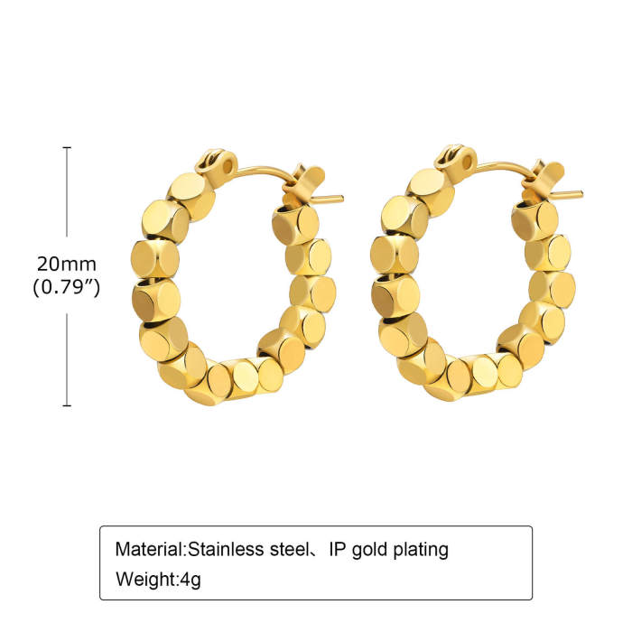 Wholesale Stainless Steel Cube Bead Hoop Earrings