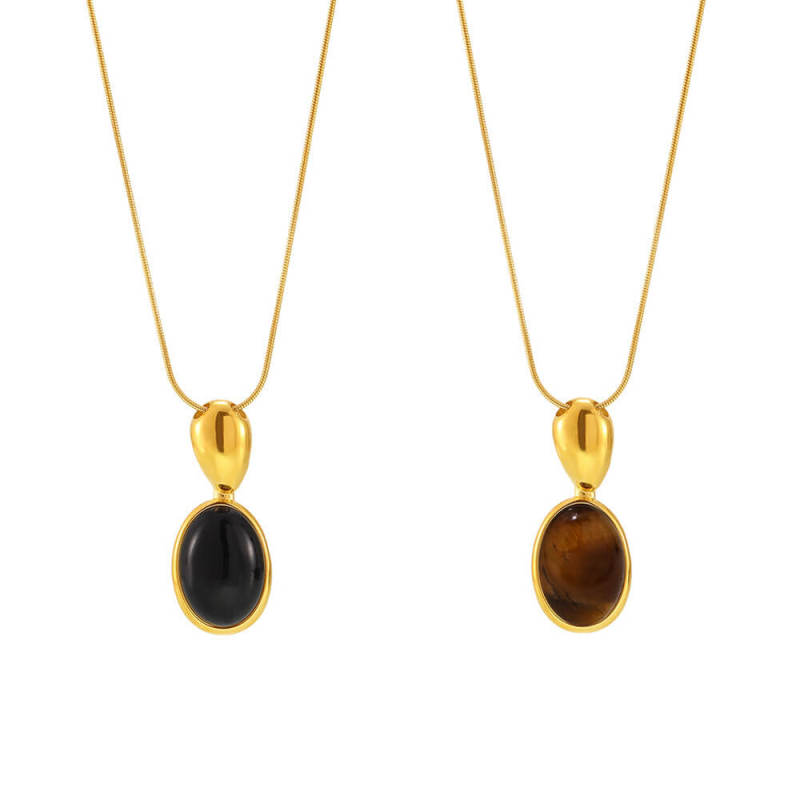 Wholesale Stainless Steel Tiger Eye Long Necklace