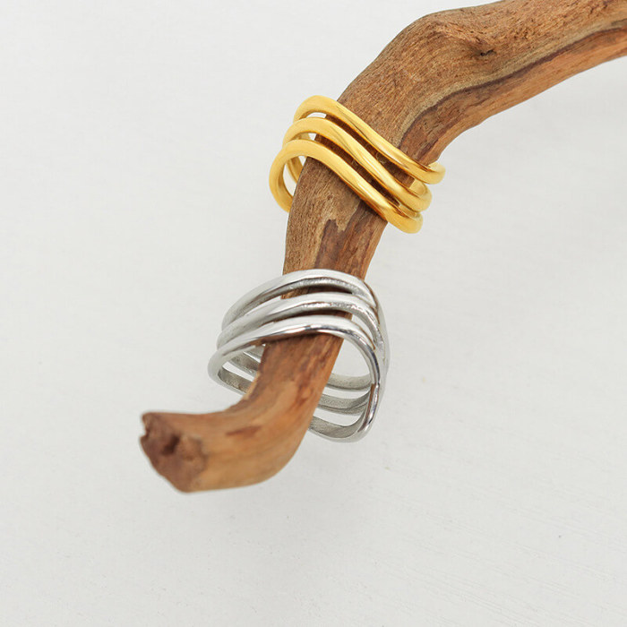 Wholesale Stainless Steel Multi Layered Wave Ring