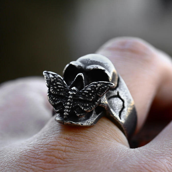Wholesale Stainless Steel Moth Skull Ring