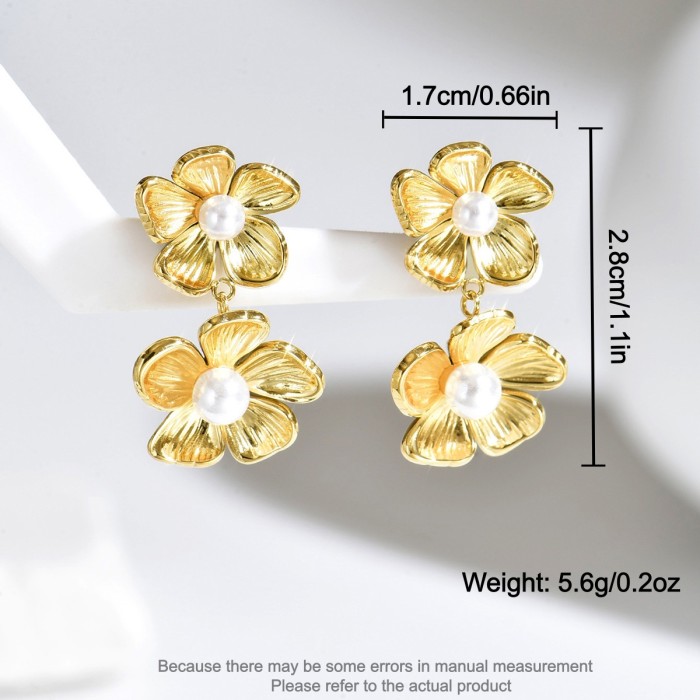 Wholesale Stainless Steel Double Flower Stud Earrings