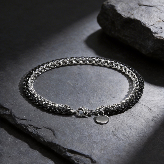 Wholesale Stainless Steel Two-Tone Wheat Chain Bracelet