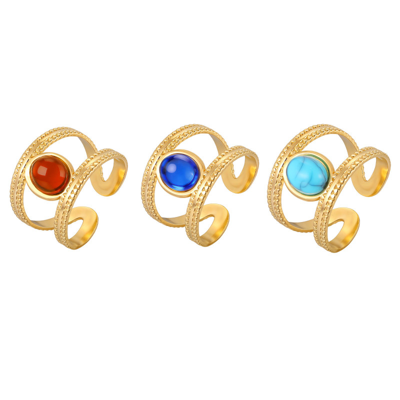 Minimalist Gold Plated Open Ring with Colorful Stones Bulk