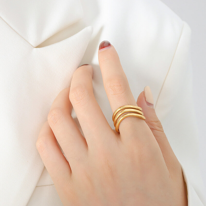 Wholesale Stainless Steel Multi Layered Wave Ring