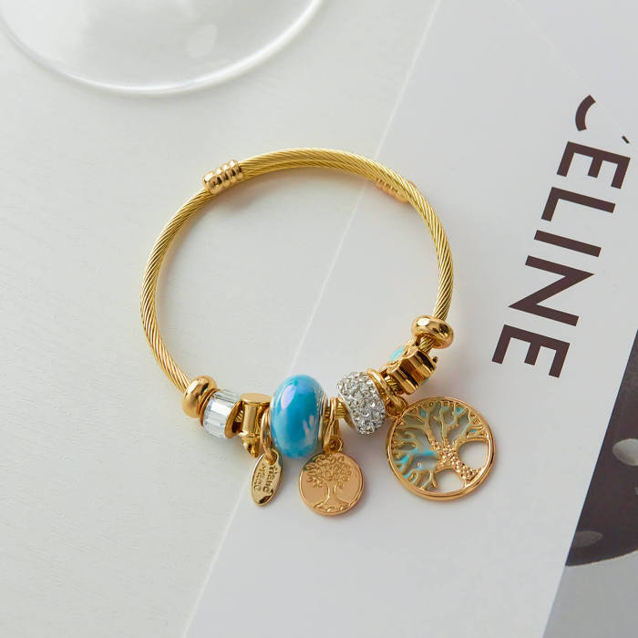 Wholesale Stainless Steel Life Tree Charm Bangle