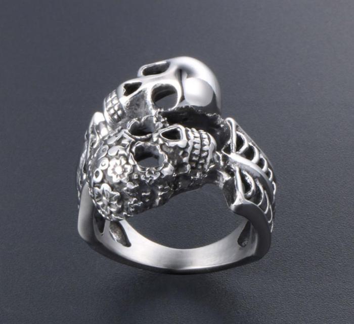Wholesale Stainless Steel Double Headed Skull Rng
