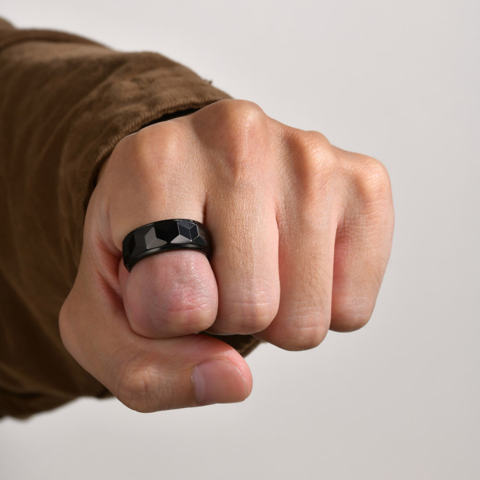 Wholesale Black Tungsten Ring Matte Facet Cut Step Edge