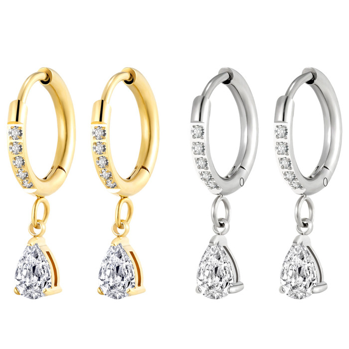 Wholesale Stainless Steel Teardrop CZ Dangle Earrings