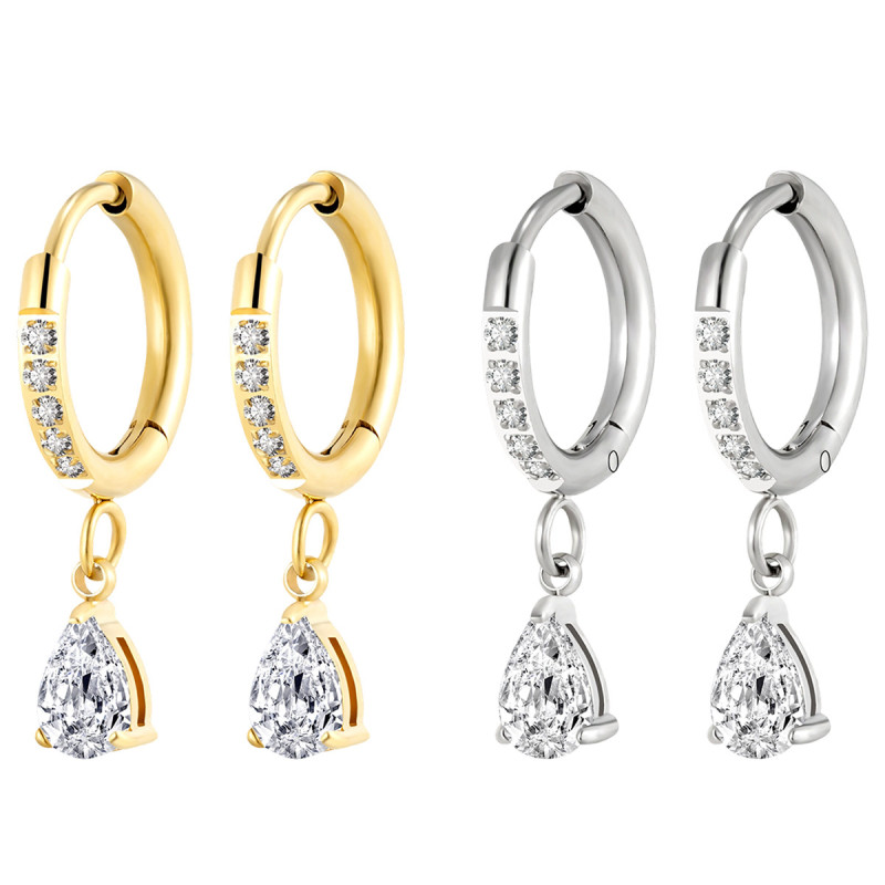 Wholesale Stainless Steel Teardrop CZ Dangle Earrings
