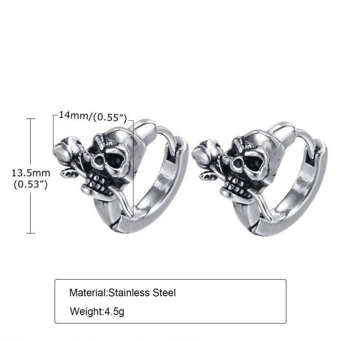 Wholesale Stainless Steel Punk Rose Skull Earrings