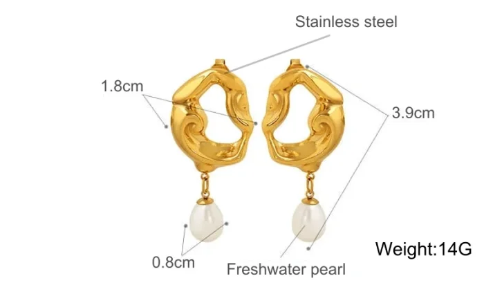 Wholesale Stainless Steel Irregular Hollow Geometric Pearl Drop Earrings