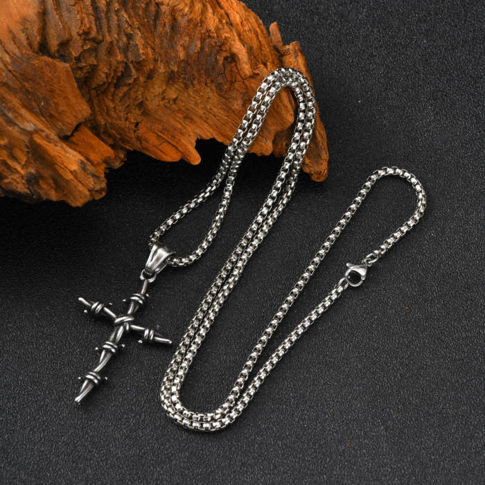 Stainless Steel Barbed Wire Cross Necklace Wholesale