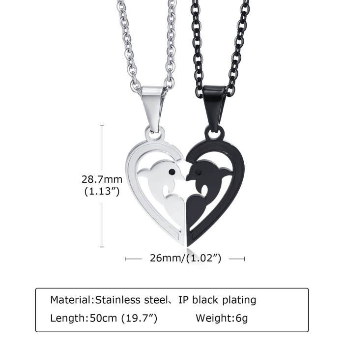 Wholesale Stainless Steel Matching Heart Dolphin Necklaces For Couples