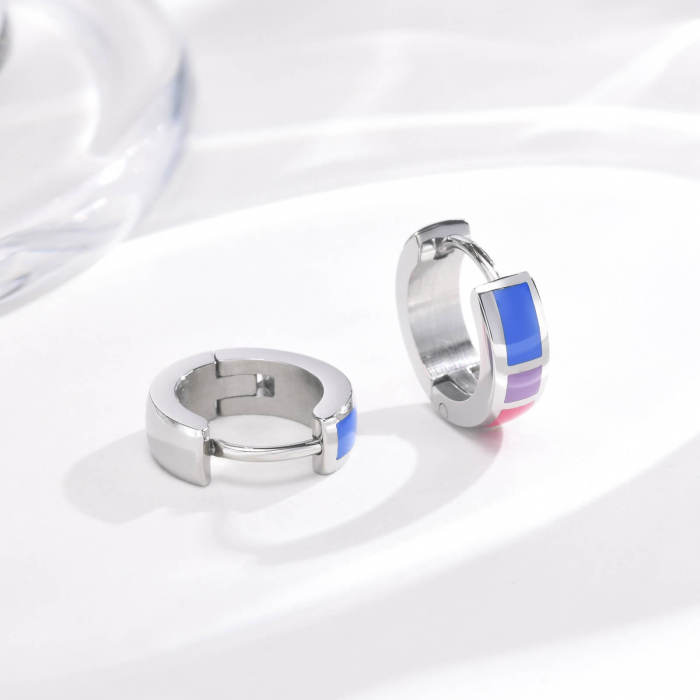 Wholesale Stainless Steel Rainbow Huggie Earrings