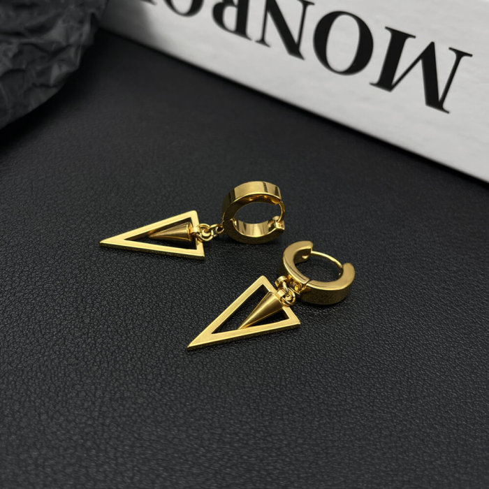 Wholesale Stainless Steel Hip Hop Triangular Pointed Cone Earrings