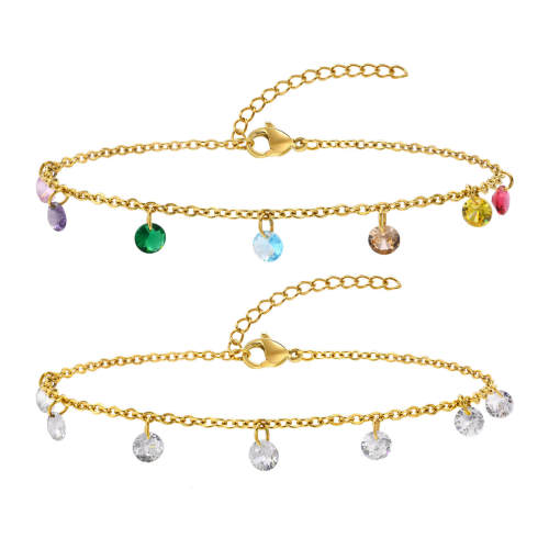 Wholesale Stainless Steel 7 Color Zirconia Anklet