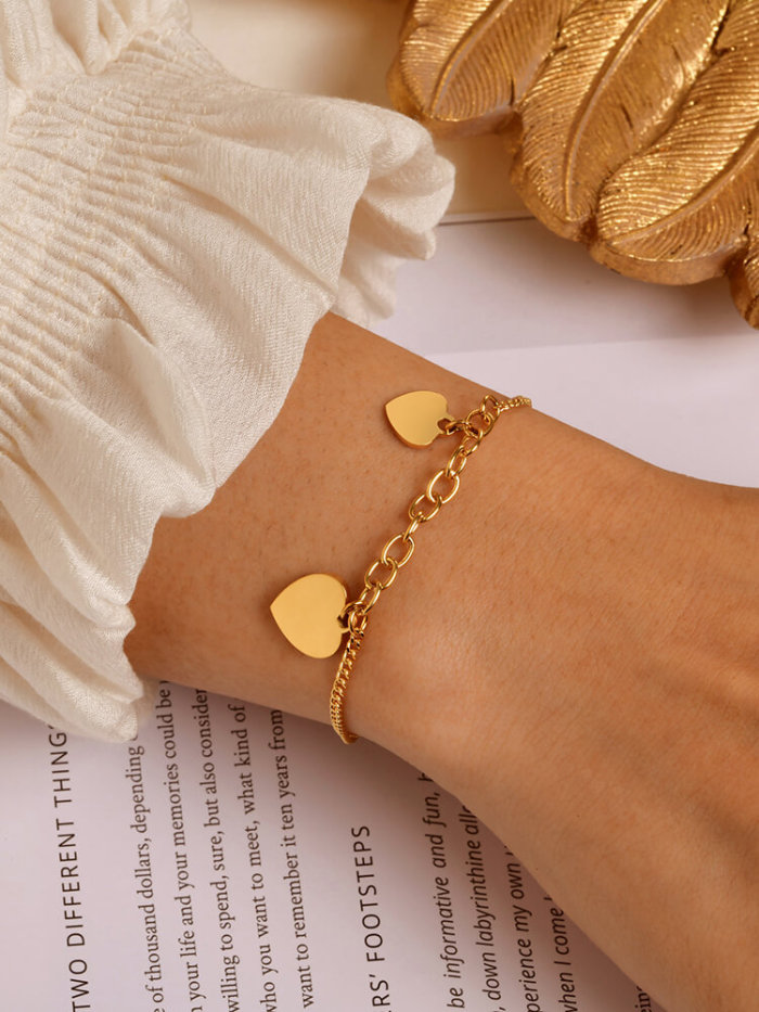 Wholesale Stainless Steel Double Heart Tag Bracelet
