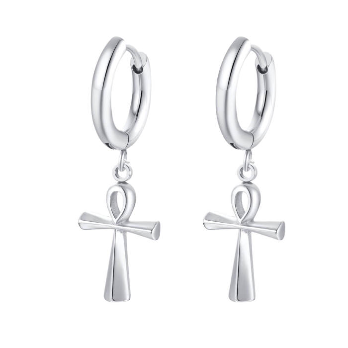 Wholesale Stainless Steel Cross Drop Hoop Earrings