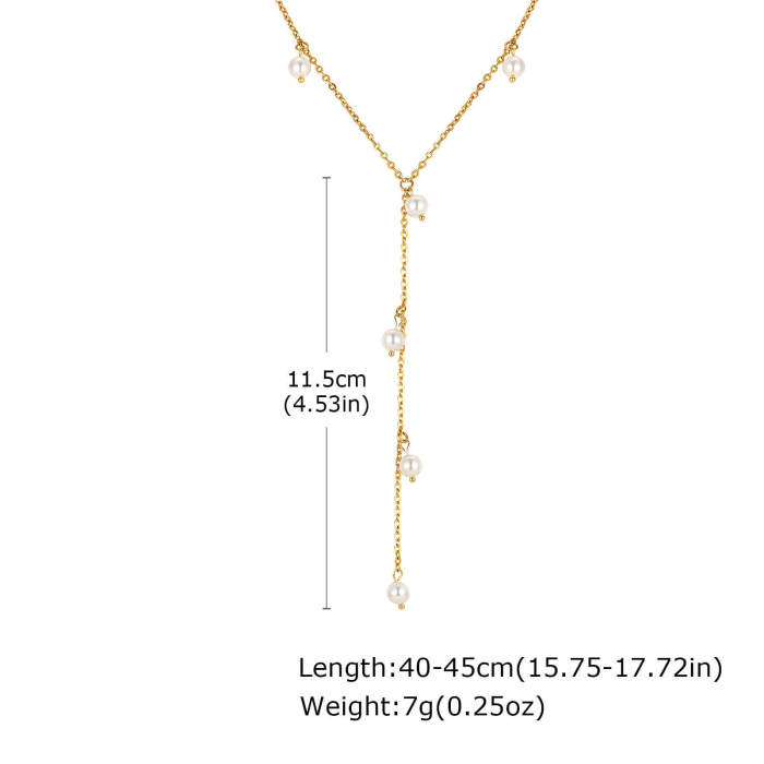 Wholesale Stainless Steel Imitation Pearl Long Necklace