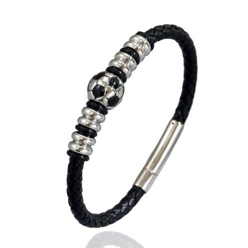 Wholesale Stainless Steel Soccer Ball Leather Bracelet
