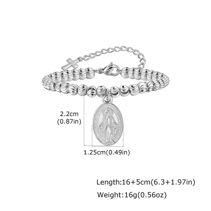 Wholesale Stainless Steel Virgin Mary Medal Bead Bracelet