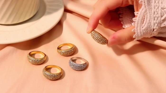 Wholesale Stainless Steel Sparkly Pave Dome Ring