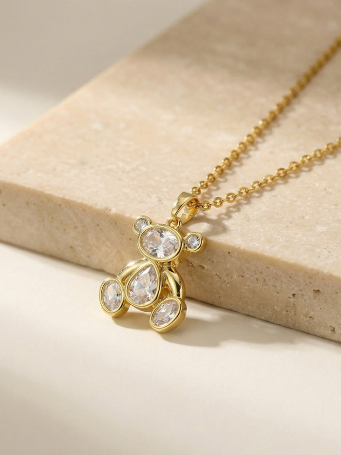 Wholesale 18K Gold Plated Zircon Teddy Bear Pendant