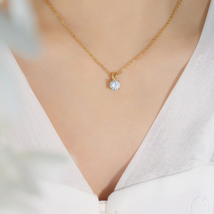 Wholesale Stainless Steel Single CZ Pendant Necklace