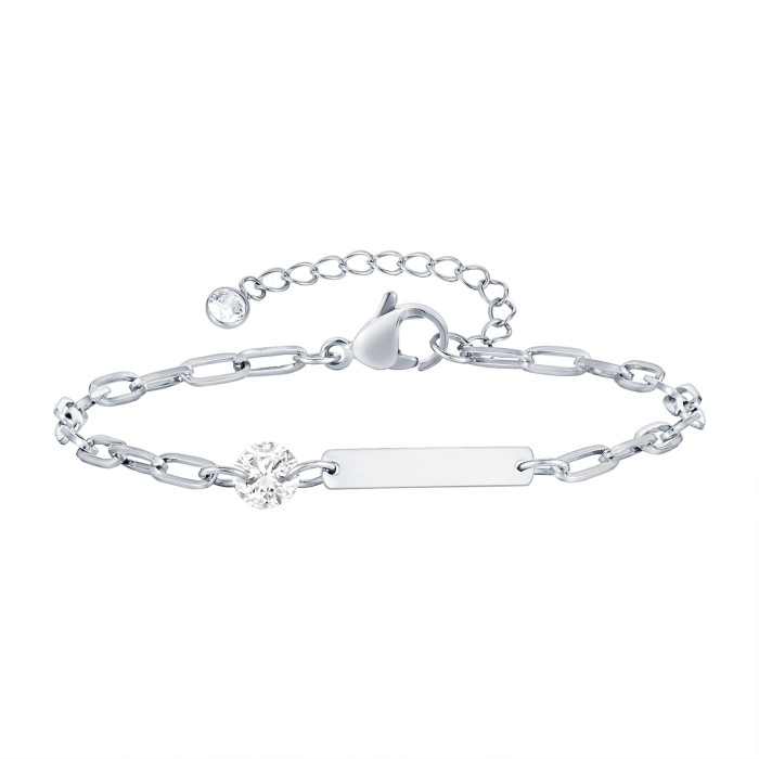 Wholesale Stainless Steel Engravable Birthstone Paperclip Bracelet