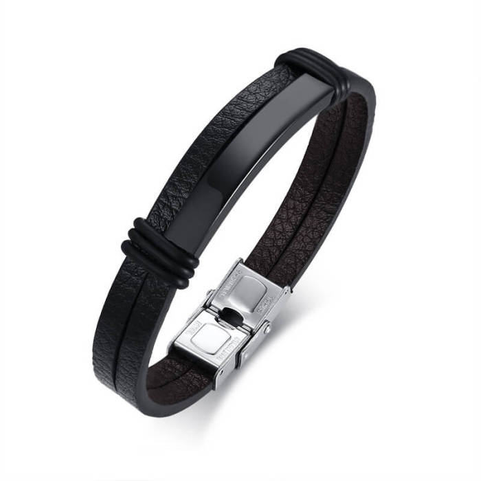 Wholesale Custom Double Layer Black Leather Bracelets