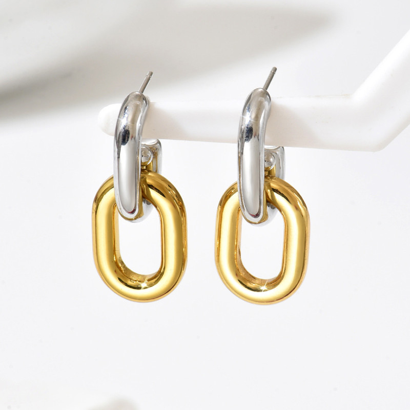 Wholesale Stainless Steel Two-Tone Link Earrings