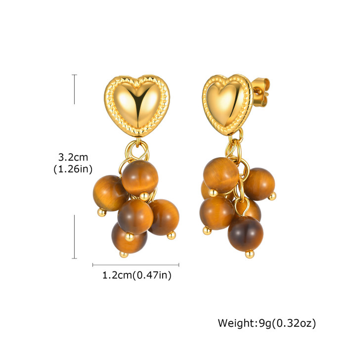 Wholesale Modern Heart Tiger Eye Grape Dangles Earring