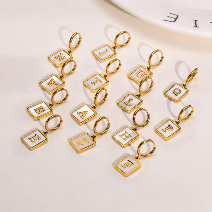 Wholesale Stainless Steel Initial Shell Huggie Hoop Earring