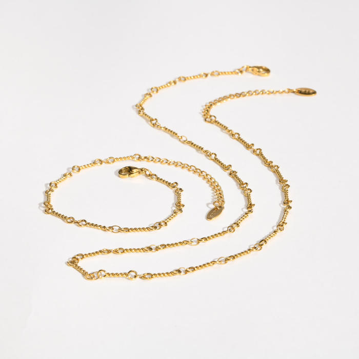 Wholesale Stainless Steel Gold Twisted Bracelet and Necklace Set
