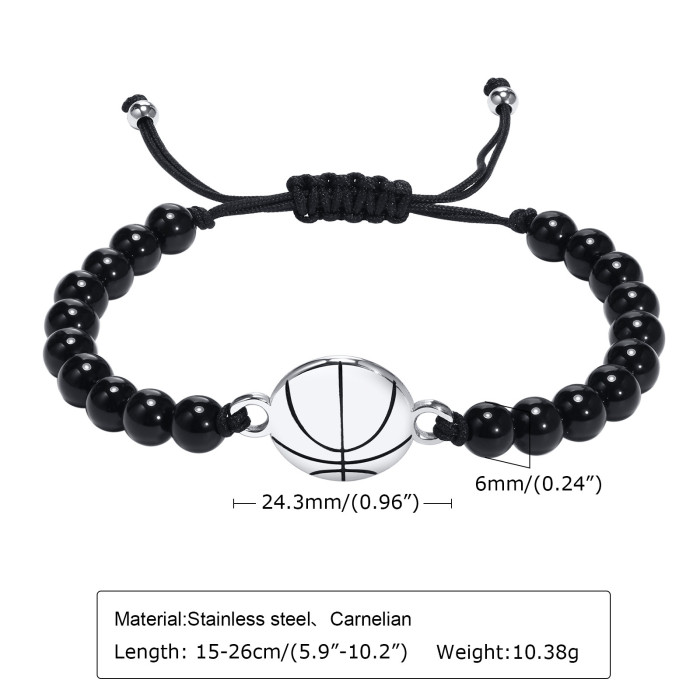 Wholesale Stainless Steel Basketball Agate Beads Bracelet