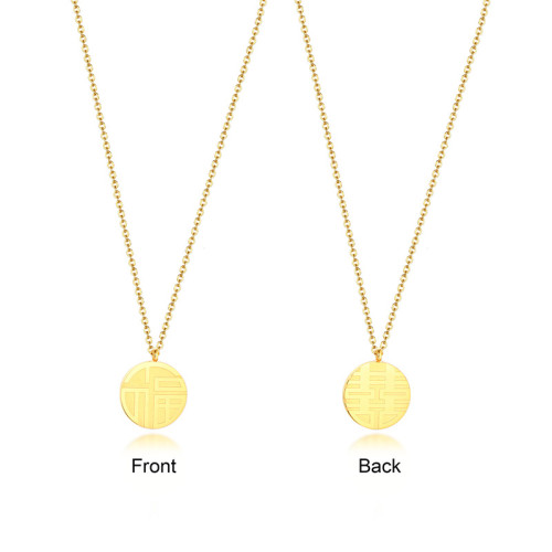Wholesale Stainless Steel Gold Fu Pendant Necklace