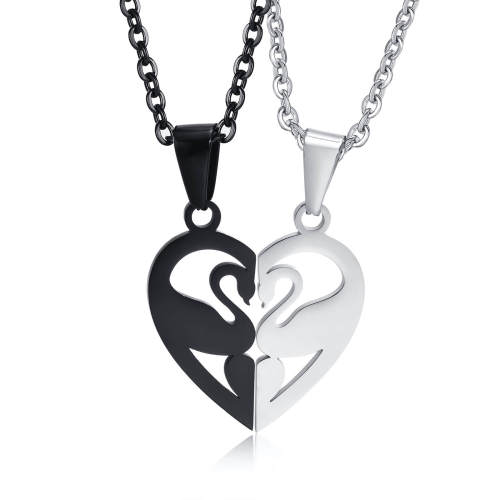 Wholesale Stainless Steel Heart Couple Swan Pendant