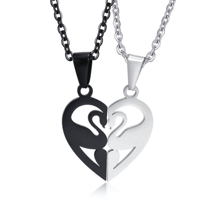 Wholesale Stainless Steel Heart Couple Swan Pendant