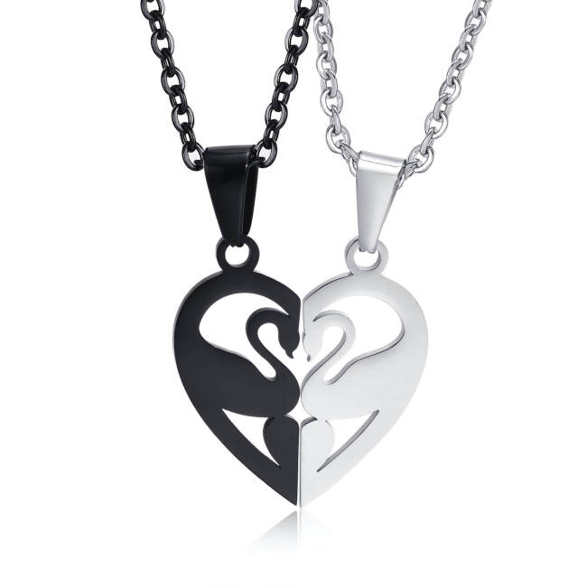 Wholesale Stainless Steel Heart Couple Swan Pendant